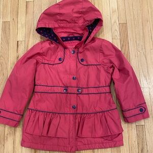 London Fog pink and navy ruffled fleece lined jacket with hood 6x
